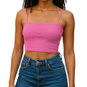 Subdued Ribbed Cropped Tube Top Cami Unicorn Pink Spaghetti Straps Stretch M 6